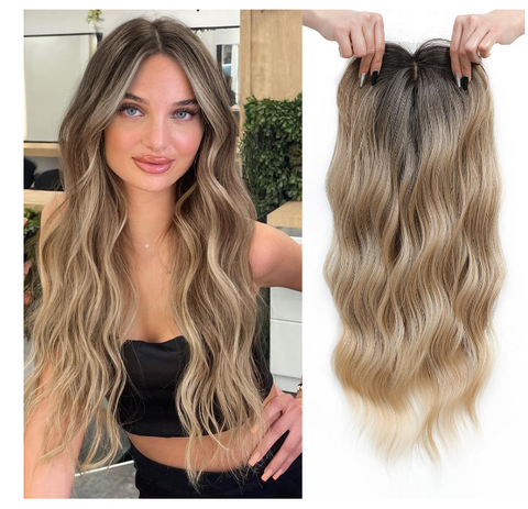 Hair Toppers For Women 20inch Long Wavy Curly Hair Topper Ombre Blonde With Dark Root Clip In Synthetic Wiglets Hair Pieces For Women