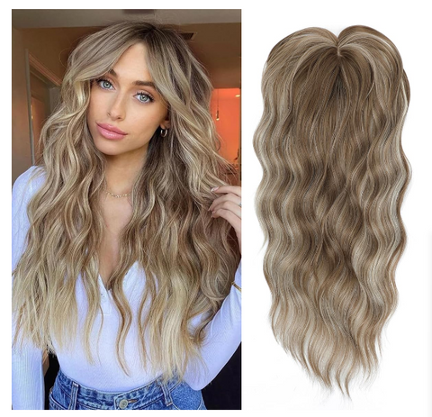 Hair Toppers For Women 20inch Long Wavy Curly Hair Topper Ombre Blonde With Dark Root Clip In Synthetic Wiglets Hair Pieces For Women