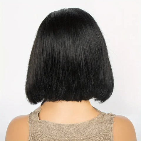 180% Density Straight Bob Wig with Bangs for Women - Natural Human Hair Lace Front Wig with Machine Made Construction