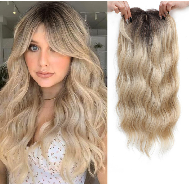 Hair Toppers For Women 20inch Long Wavy Curly Hair Topper Ombre Blonde With Dark Root Clip In Synthetic Wiglets Hair Pieces For Women