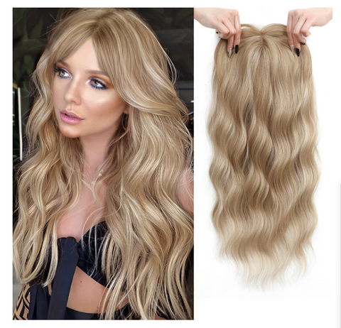 Hair Toppers For Women 20inch Long Wavy Curly Hair Topper Ombre Blonde With Dark Root Clip In Synthetic Wiglets Hair Pieces For Women