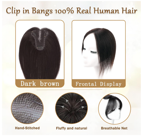 Hair Toppers for Women Real Human Hair, Bangs Hair Clip 360° 3D Hair Toppers for Women No Bangs Top Hair Extensions, Hair Topper Hair Pieces for Women Daily