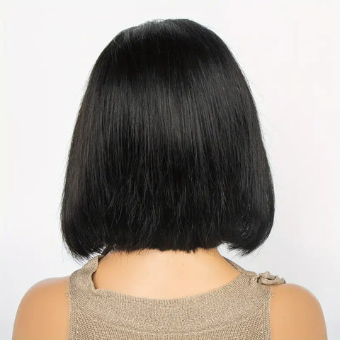 180% Density Straight Bob Wig with Bangs for Women - Natural Human Hair Lace Front Wig with Machine Made Construction