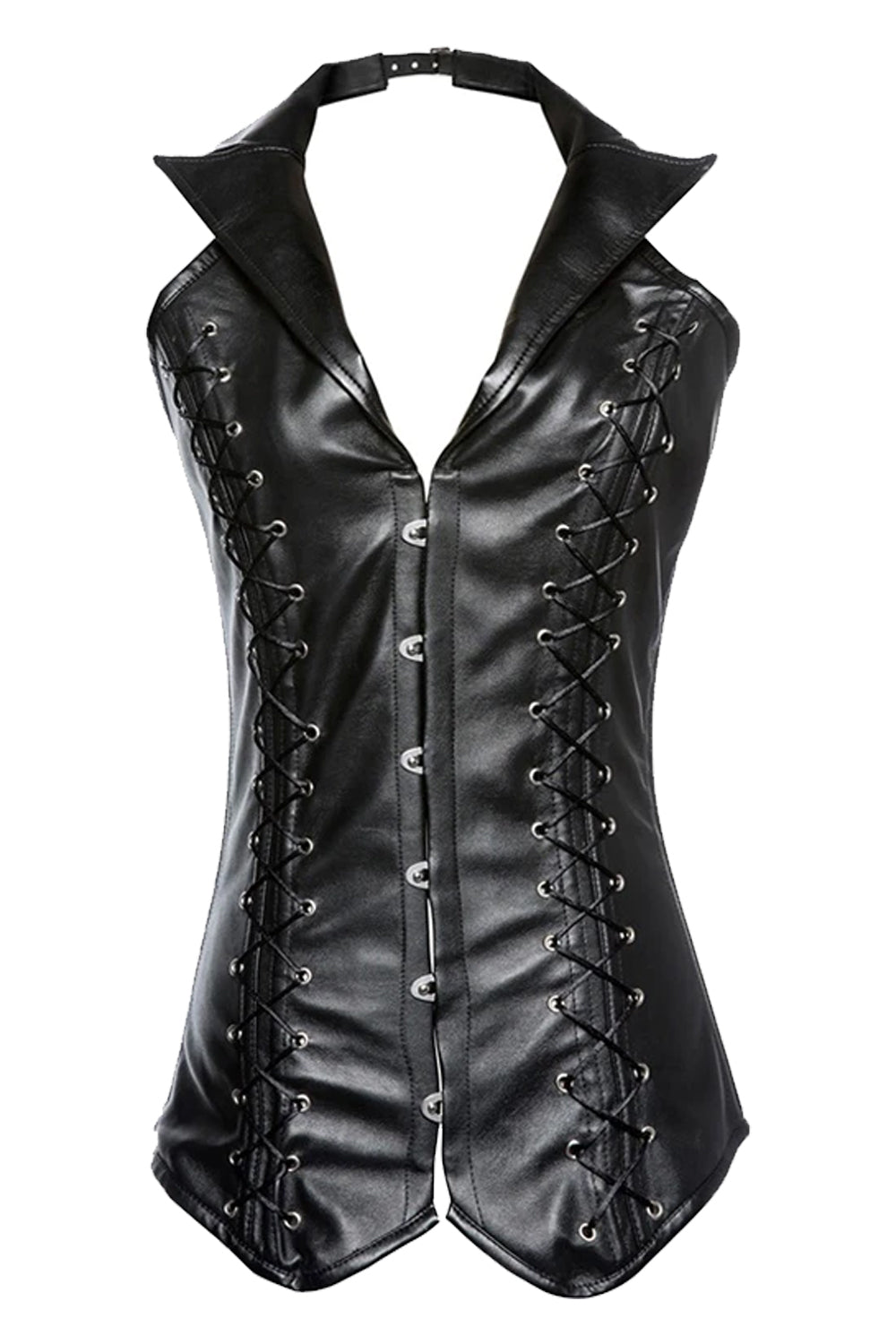 Atomic Black Gothic Faux Leather Vest Corset