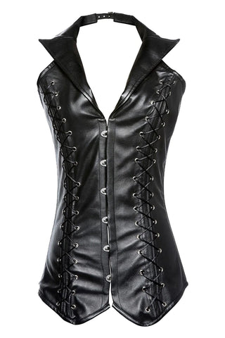 Atomic Black Gothic Faux Leather Vest Corset