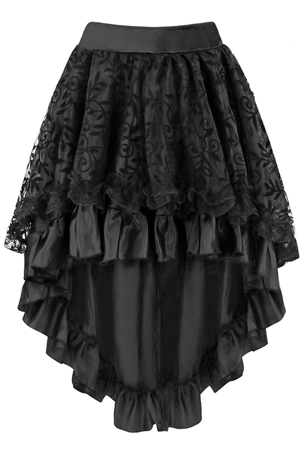 Atomic Black Satin Tiered Lace Skirt